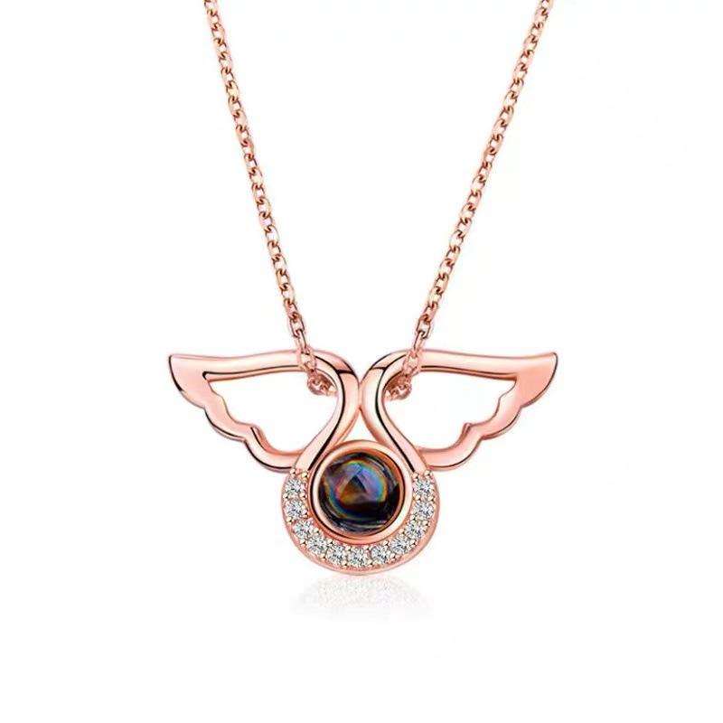 Personalized Angel Wings Pendant - 100 Languages  I Love You  Projection with Photo Customization