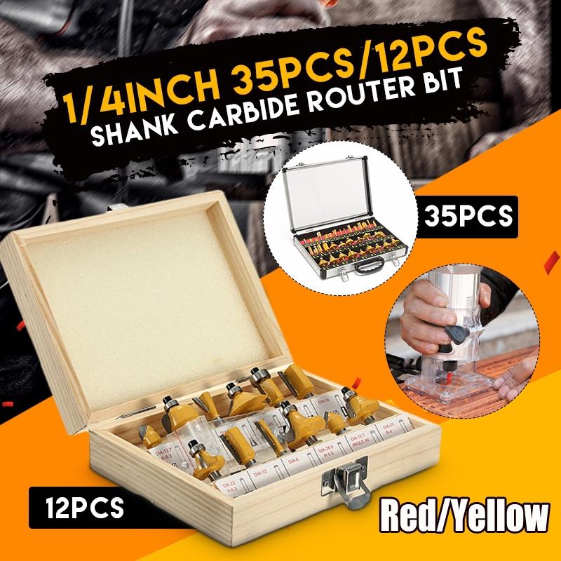 35PCS 1/4 Inch Wood Milling Cutter Shank Router Bit Set Trimming Machine Tool for Electric Trimmer Wood Work Cutting Kit