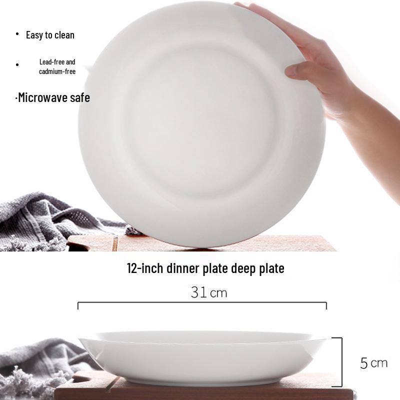 6-piece White Porcelain Deep Dinner Plate Set, 6-inch