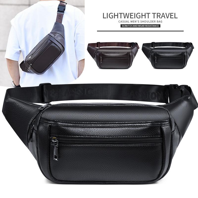 

Men s Bag, Men s Waist Bag, Sports Waist Bag, Close Fitting, Diagonal Cross Bag, PU Leather, Fashionable Business, Commuting Chest Bag чорний