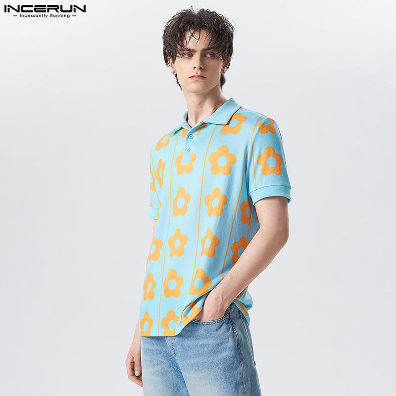 

INCERUN Мужские свободные поло с короткими рукавами и принтом, рубашки-поло