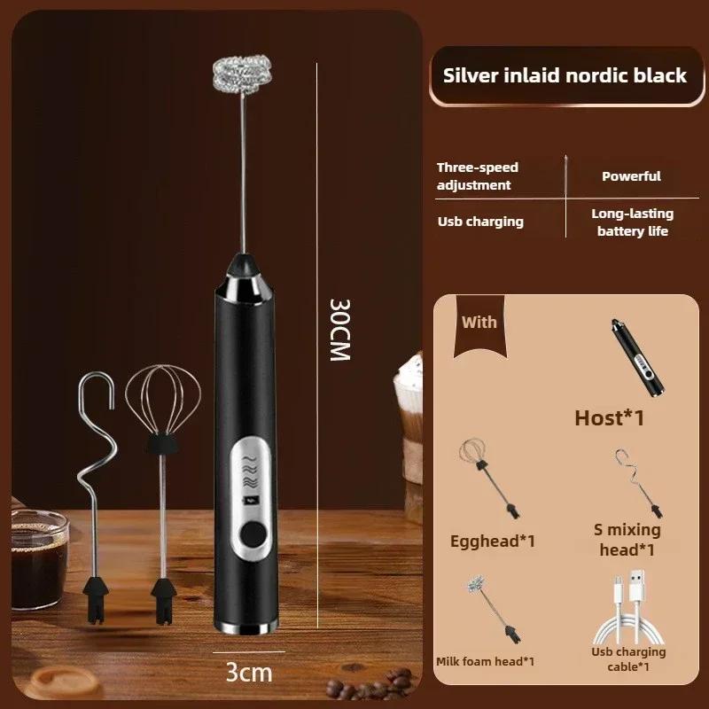 Wiederaufladbarer Milchaufschäumer - 3-stufiger elektrischer Hand-Kaffeemixer Eierschläger Schneebesen Schäumendes Rühren für Latte, Cappuccino, Sahne