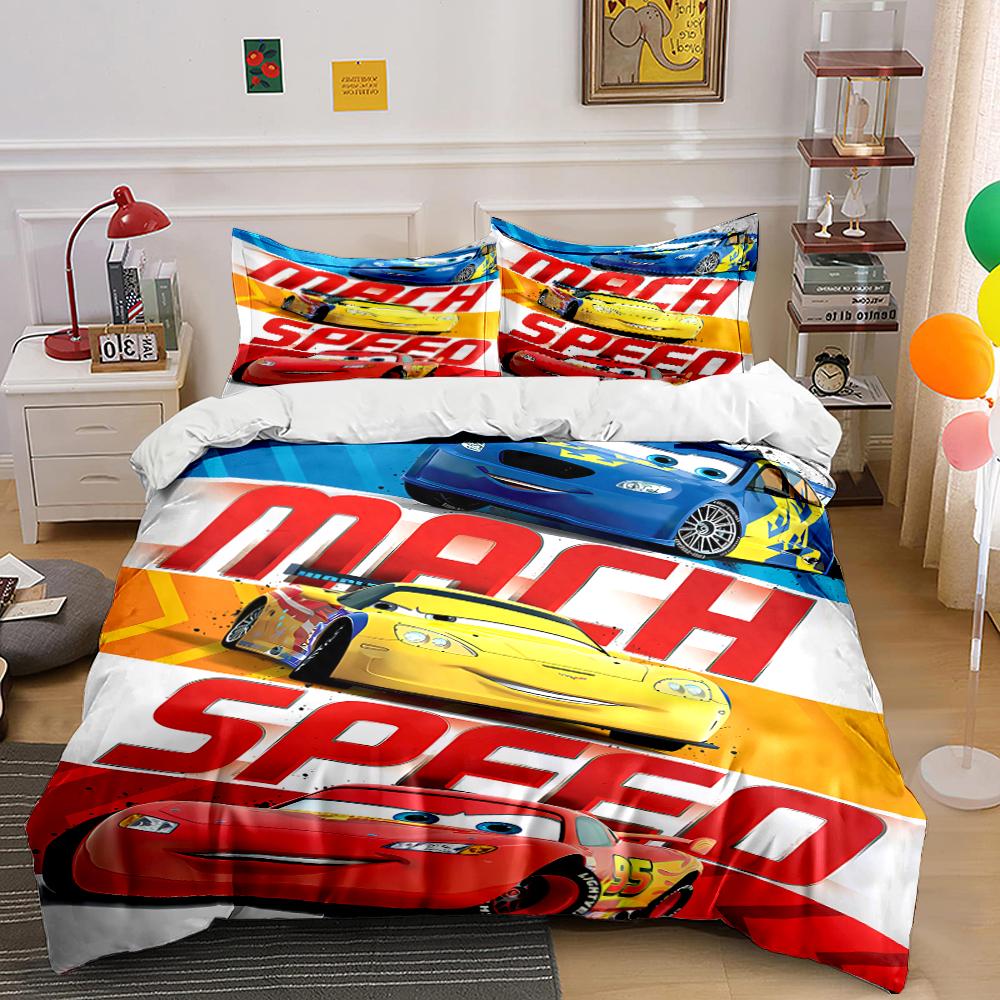 Cars Themed Bedding Set - Mach Speed Design Bedding set (1 duvet cover, 2 pillowcases, duvet not included)