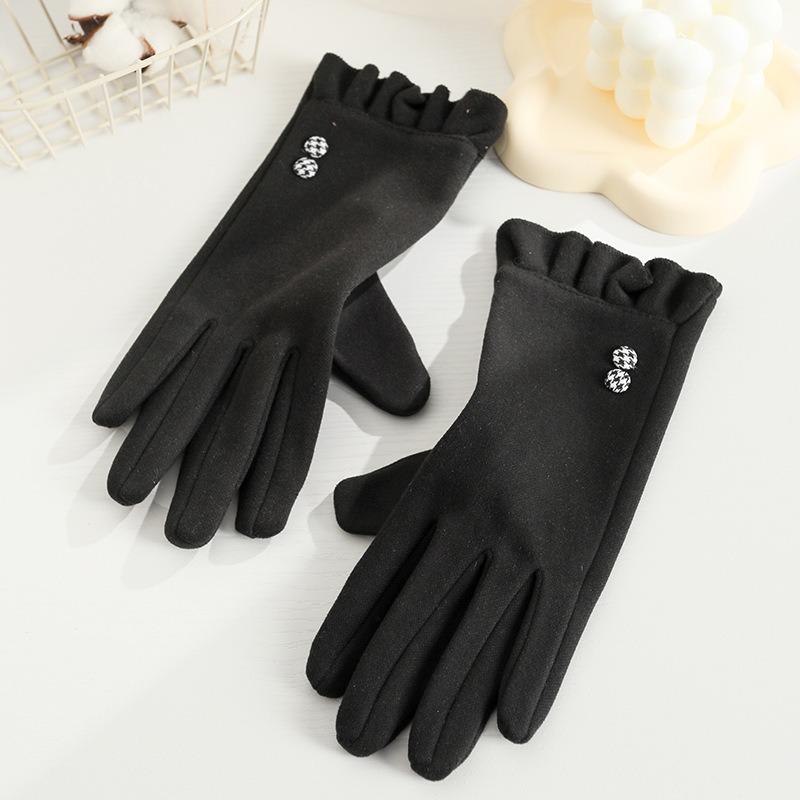 

Женские перчатки с толстым бархатом для сенсорных экранов, зимние перчатки с двумя пальцами для занятий спортом на открытом воздухе, велоспорта, теплые и модные перчатки One size чёрный