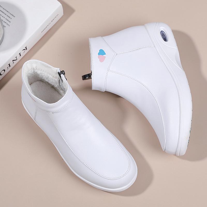 Artificial Leather Ankle Boots for Women Comfortable Zip Up Booties Velvet Lining Platform Boots