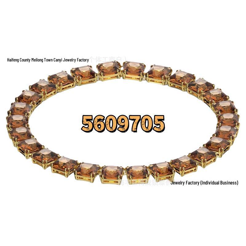 Shi Family Exquisite Purple Octagonal Rhinestone Necklace & Choker Bracelet Set