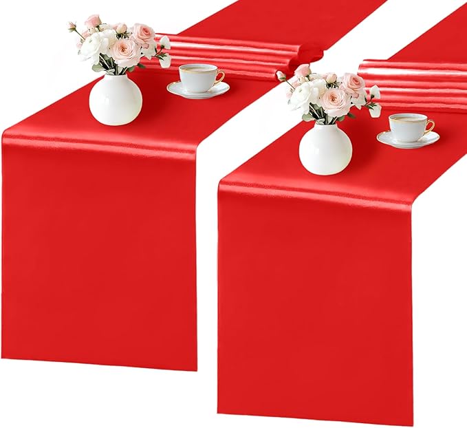 Confezione da 2 Runner da Tavola 30 x 274 cm Bordo Lungo in Raso di Seta per Matrimonio Banchetto Natale Festa di Compleanno Decorazione
