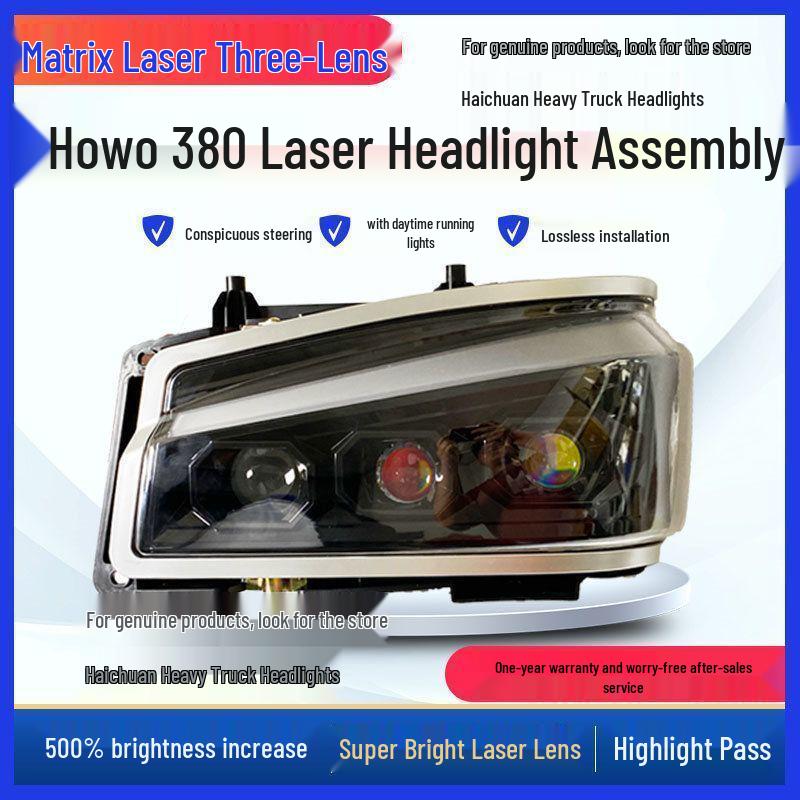 Compatible with Sinotruk Howo 380/336 Headlight Assembly, All-LED Triple Lens Laser Model. Matrix Triple Lens Driver/Left
