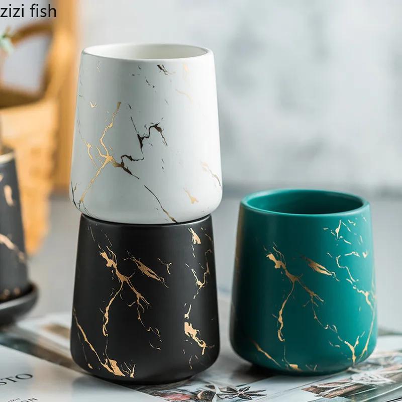 Marbling Texture Ceramic Bathroom Set Portable Soap Dispenser Mouthwash Cup Toothbrush Cup Lotion Bottle Soap Box Bath Supplies