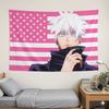 Pink Us Flag Style White Hair Anime Boy Tapestry Flat Print Wall Hanging Aesthetic Room Decor For Dorm Bedroom Living Room