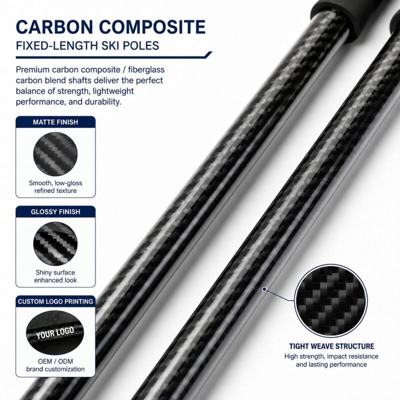 Zeroring Carbon Composite Ski Poles Fixed Length Lightweight Alpine Snow Poles Factory Direct