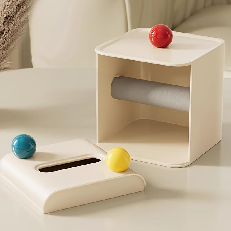 Chic Cream Style Tissue Box with Colorful Balls Square Plastic Holder for Bathroom, Living Room  Vanity Countertop Decor