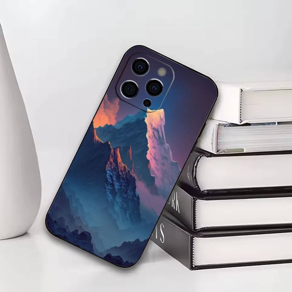 Snow Mountain Phone Case For iPhone17,16,15,14,13,12,11 Plus,Pro Others Soft Black Cover