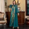 SW008 V-Neck Long Sleeve Muslim Abaya with Ostrich Feather and Sequin Embellishments