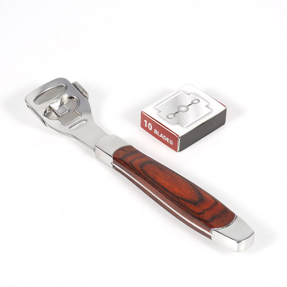 3 Types Multi function Wooden Handle Stainless Steel Dead Skin Remover Foot Scraper
