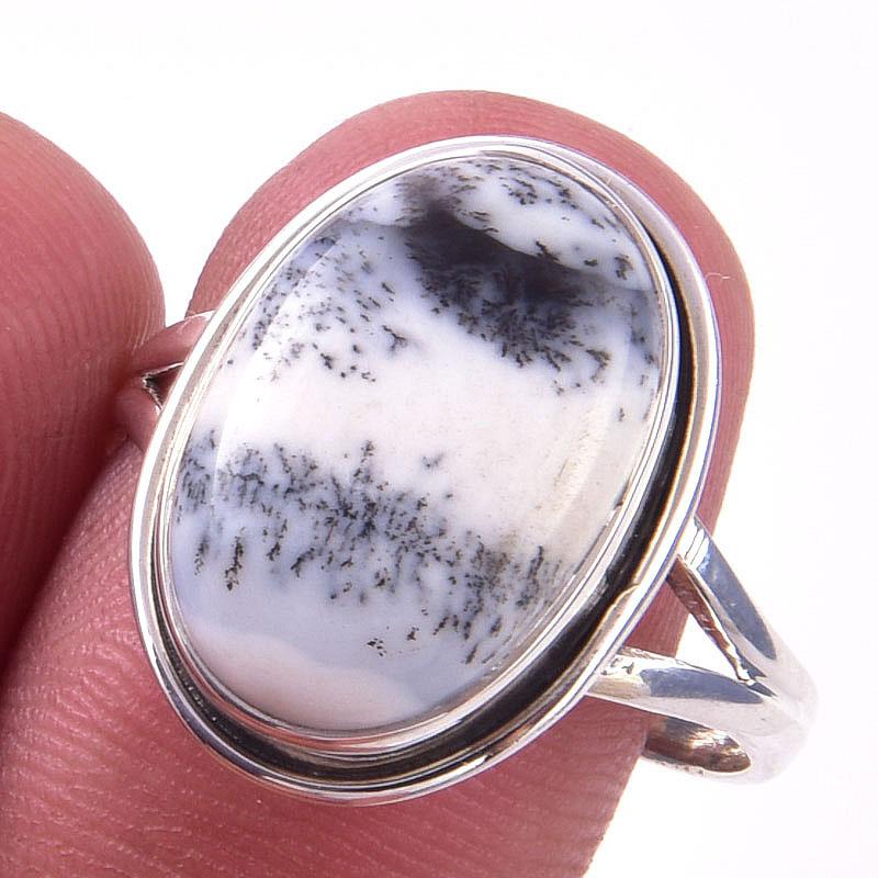 

Кольцо из чистого серебра 925 пробы с натуральным дендритовым опалом ручной работы S.10 M6z28