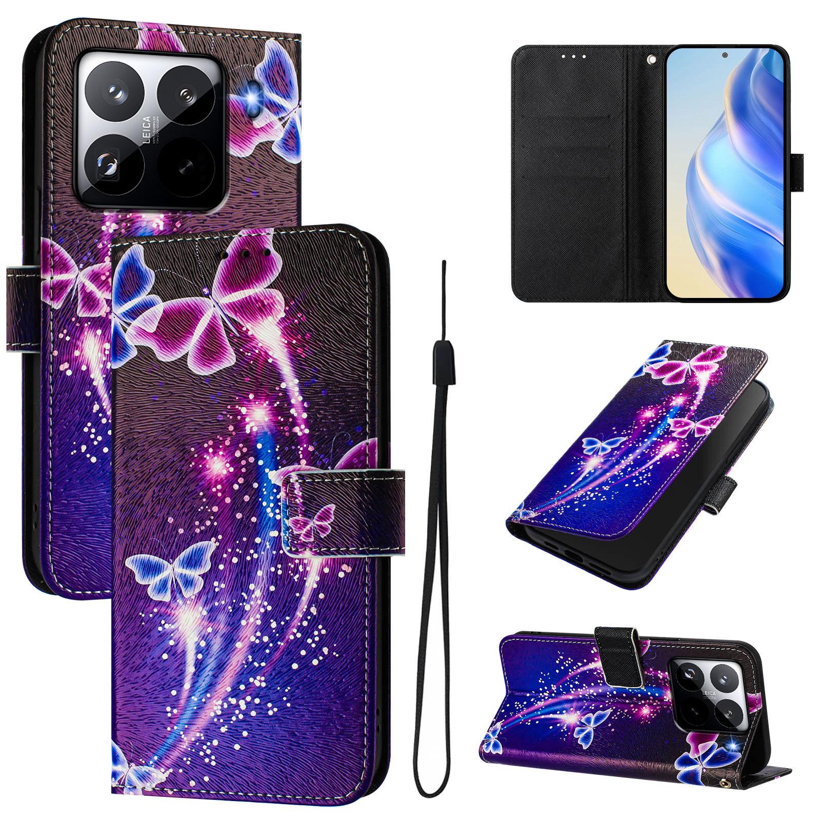

For Xiaomi 15 Pro Case Pattern Printing Wallet Phone Cover with Strap F