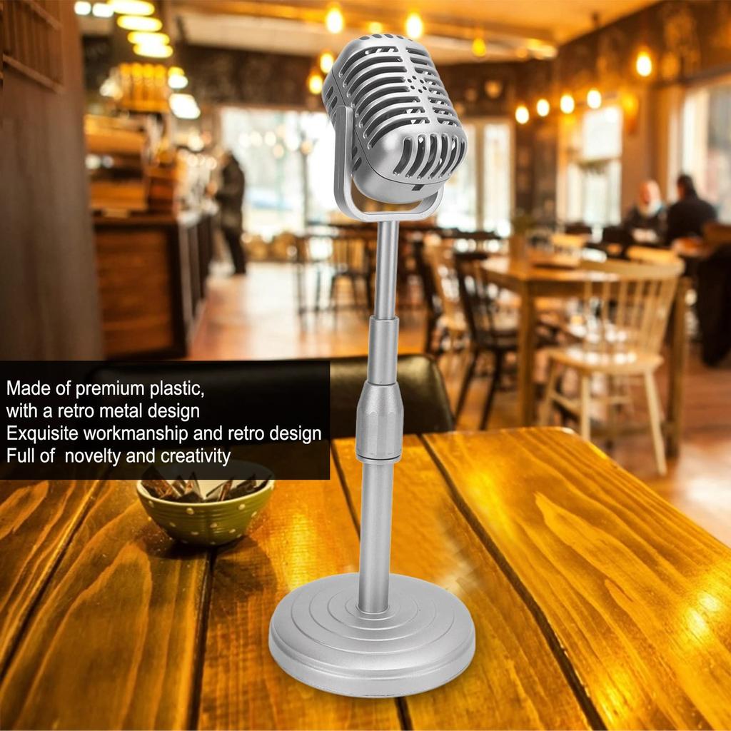 Acogedor Vintage Microphone Toy Prop Classic Retro Dynamic Microphone Silver Stable Base Support Rod Photography