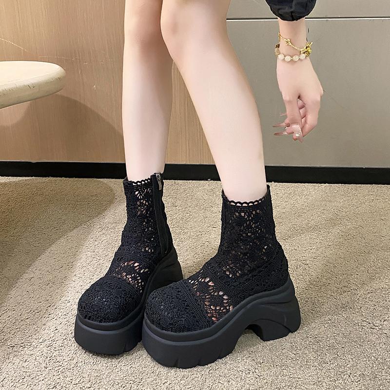 Fashion Autumn Platform Thick Bottom Woman Ankle Boot Fashion Hollow Out Breathable Shoes Ladies Elegant Lace Mordern Sandalias Booties
