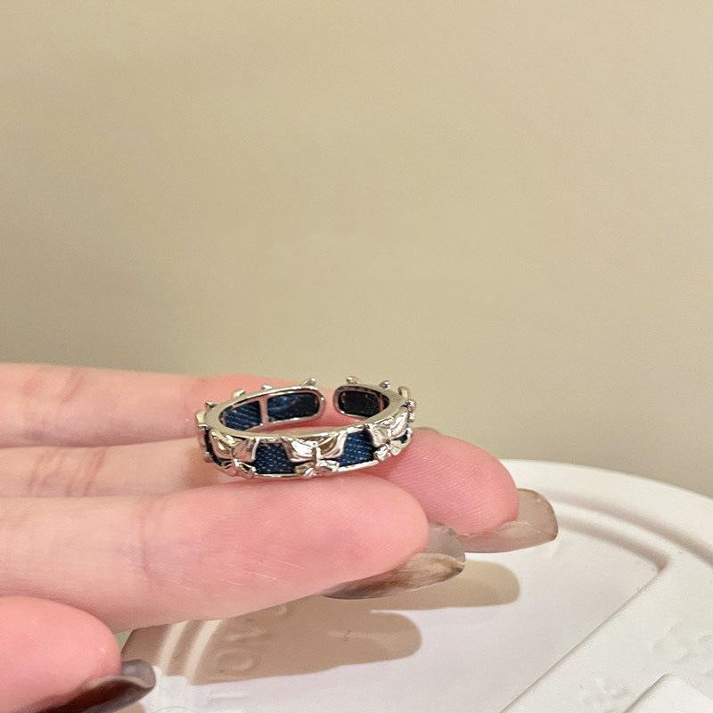 

Dark Blue Denim Fabric Zircon Star Opening Rings for Women Girls Fashion Popular Metal Butterfly Rings Party Jewelry Accessories