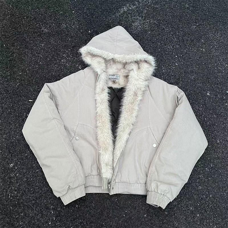 Mens Winter Hooded Cotton Puffer Jacket Solid Color Loose Fit Warm Casual Coat