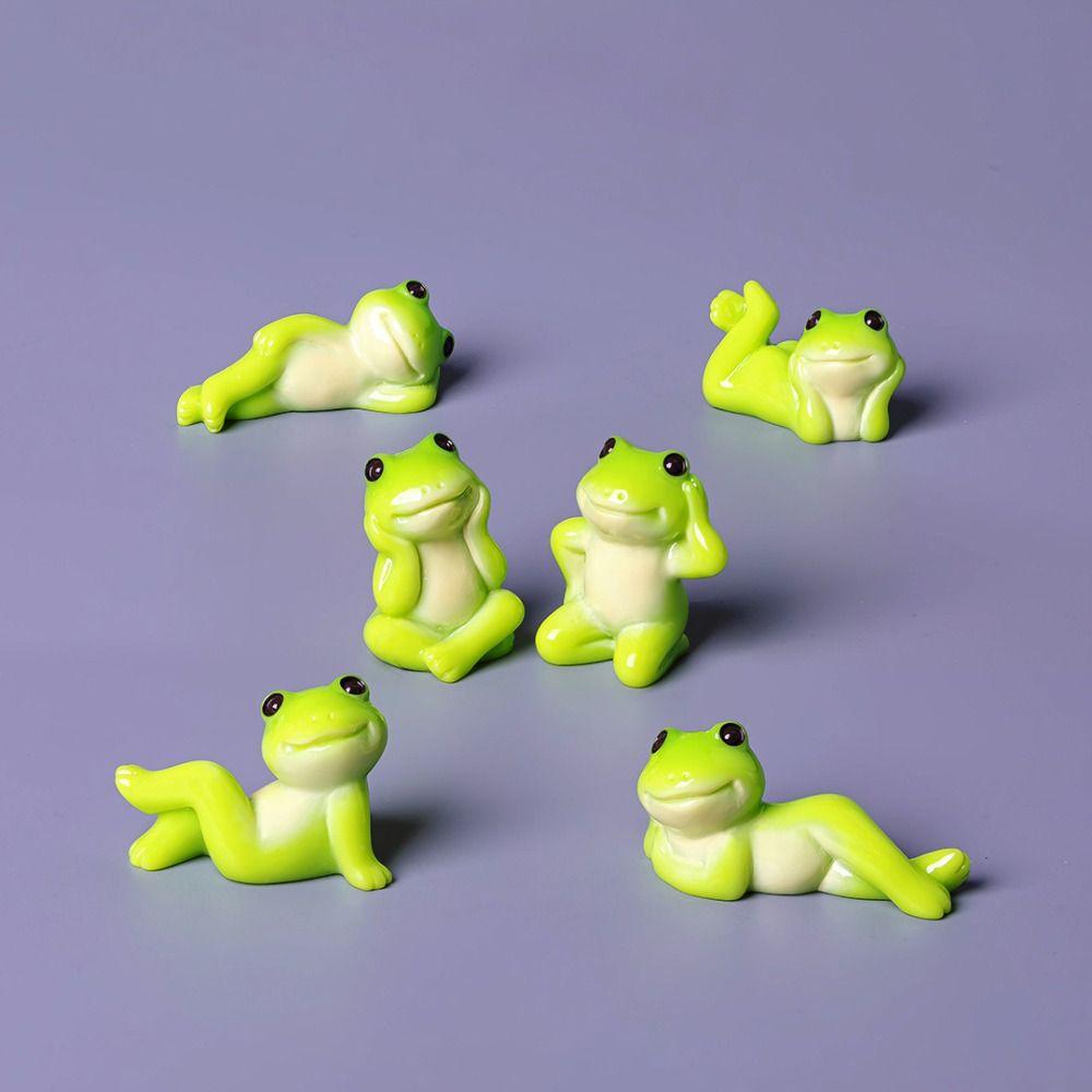 6pcs Cartoon Style Mini Frog Ornament Desktop Sized Desktop Frog Accessory Micro Landscape