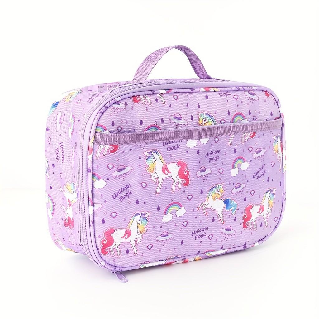 

Cartoon Unicorn Lunch Bag For Kids Portable Insulated Ice Pack For School And Outdoors фиолетовый