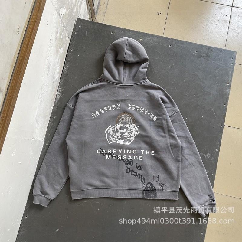 Vintage Distressed Washed Zip Up Hoodie Loose Streetwear Casual Unisex Jacket