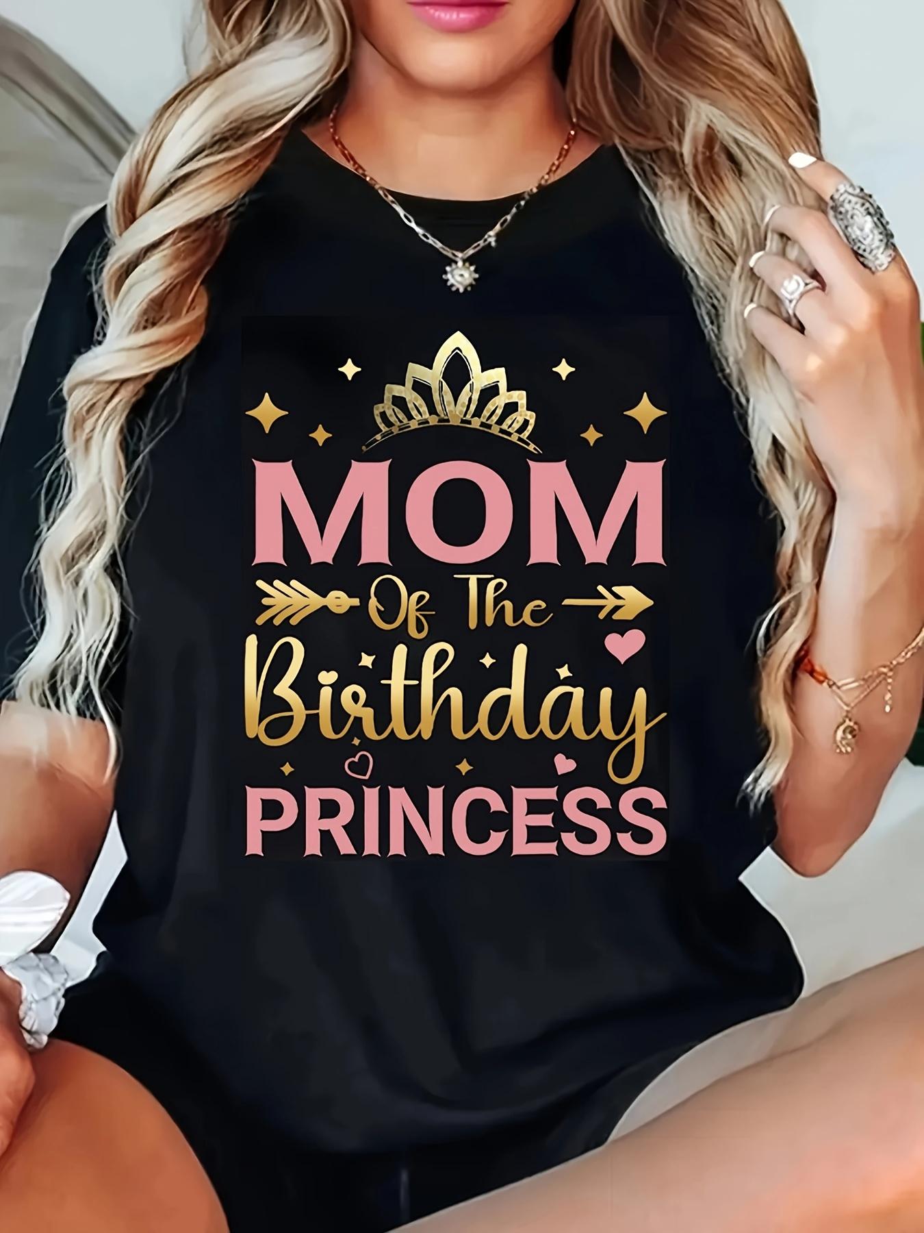 Mom of the Birthday Princess Crown Graphic T-shirt S