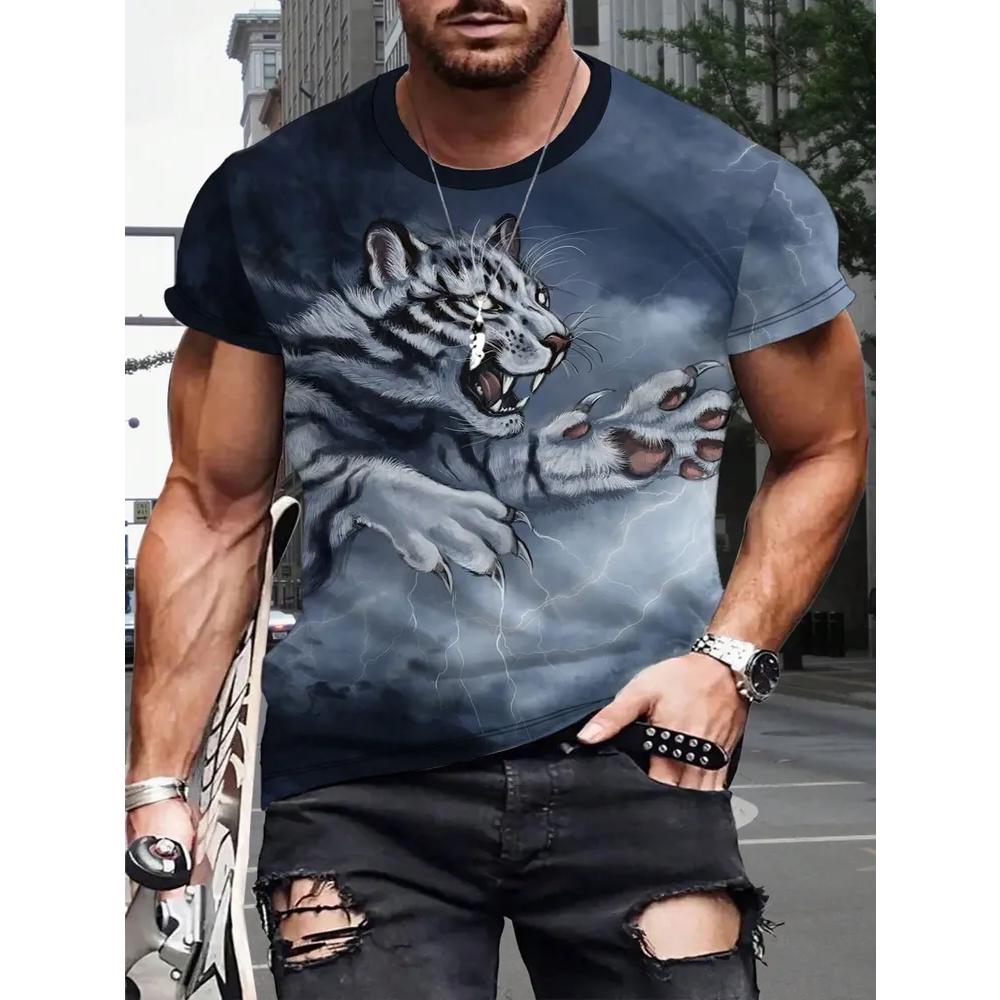 Comfortable Simple Men's Short-sleeved Fashion Versatile Animal Print Top Casual Daily T-Shirts Men’s