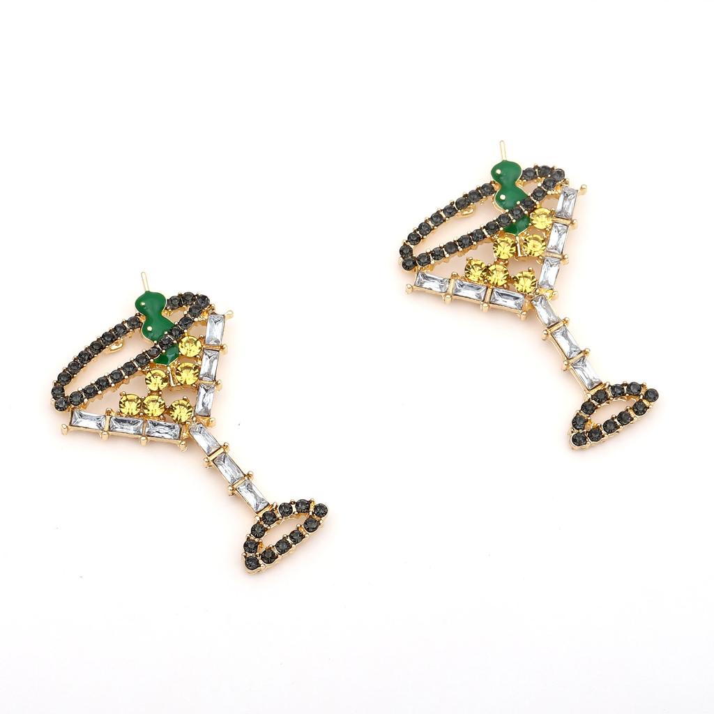 European and American Trends Creative Fashion Design Goblet Wine Glass Alloy Temperament Versatile Diamond-encrusted Hollow Earrings