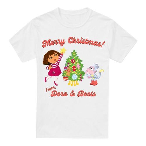 Dora The Explorer Mens Happy Holidays Dora & Boots T-Shirt