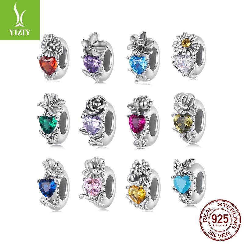 Twelfth Birthstone Flower Silicone Beads 925 Sterling Silver Diy Beaded Bracelet Accessories Bead Separator