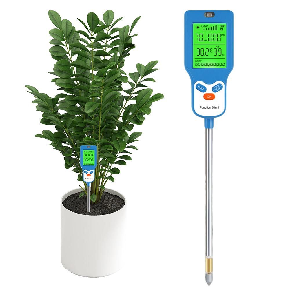 6-in-1 Digital Garden Soli Analyzer Fertility/Temp/Moisture/Sunlight/Humidity/PH Meter for Gardening Farming and Outdoor Plants
