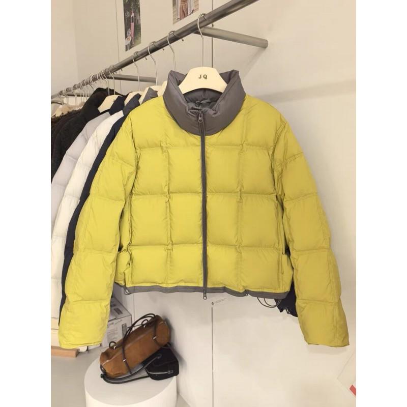 Womens Short Puffer Jacket 2026 Korean Style Thickened Stand Collar Colorblock Warm Outerwear Small Stature