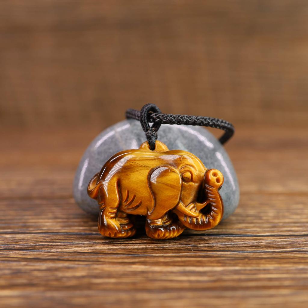 COAI Tiger Eye Elephant Charm Power Stone Pendant Necklace for Men and Women [Coai]
