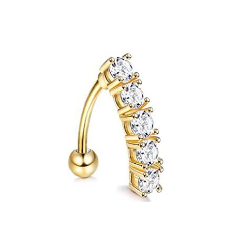 Piercing pentru buric din zirconiu și cupru cu accente aurii, cu inel argintiu și cataramă din oțel inoxidabil