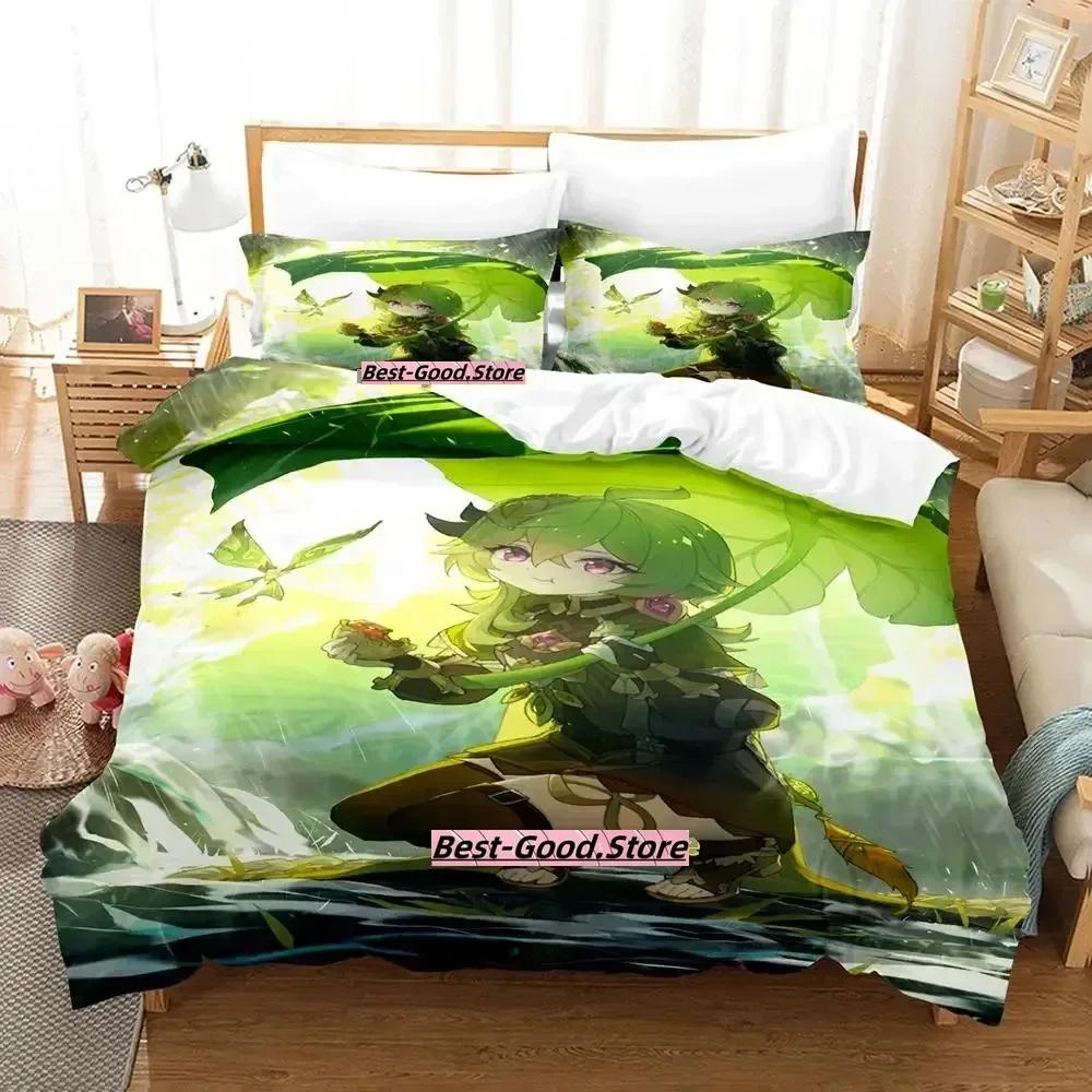 2023 New Game Collei Genshin Impact Bedding Set Cartoon Anime Three-piece Set Adult Kid Bedroom Duvetcover Sets 3D Kawaii Girl