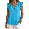 Women Summer Casual V Neck Button Down Blouse Sleeveless Ruffle Trim Lightweight Relaxed Fit Top for Daily Wear Office
