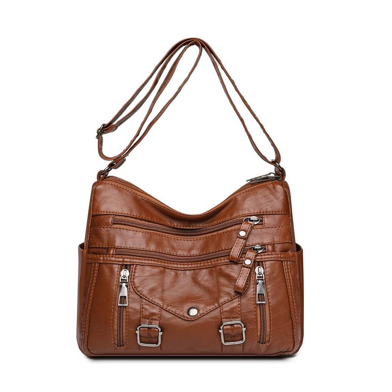 Мягкая кожаная сумка с несколькими отделениями женская сумка для мам среднего и пожилого возраста сумка через плечо 1535₽
