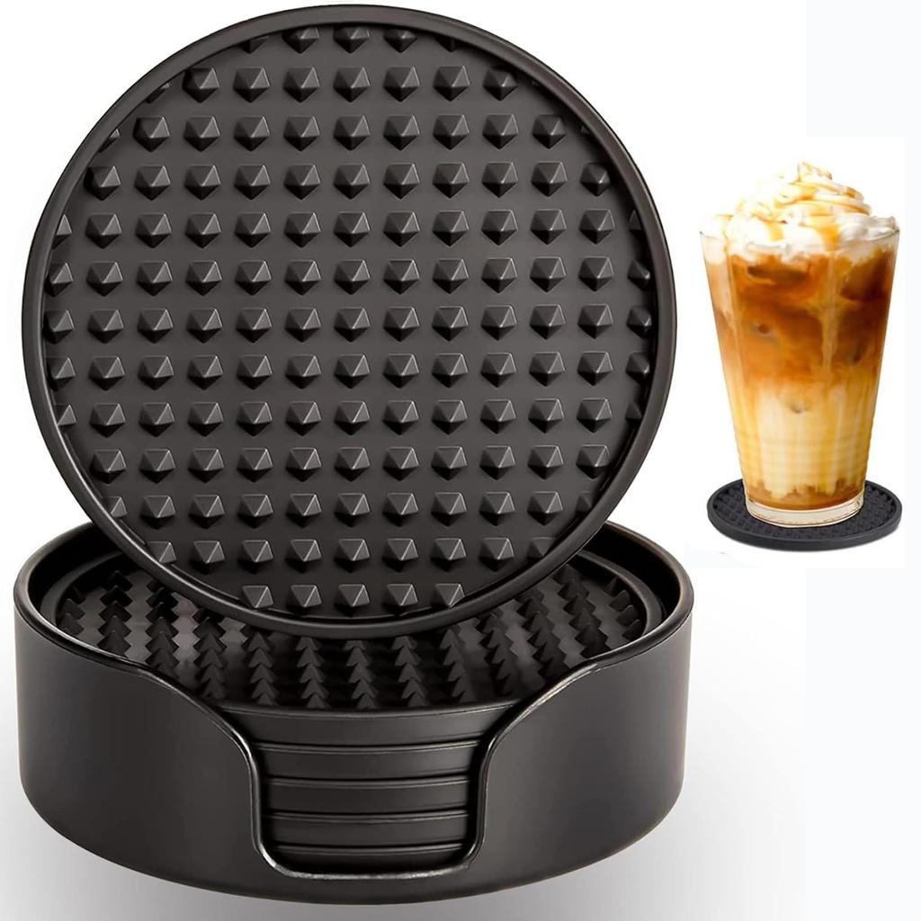 HAQIUHETO Stylish Silicone Coasters, Heat-Resistant and Waterproof, for Glasses, Tumblers, Cups, Sake Cups, Mugs, and Teacups, Birthday Gifts, Round,