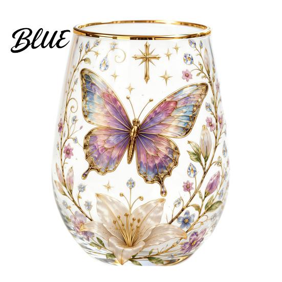 Waldstil Dekorative Glas Handbemalter Becher Eiförmige Tasse mit Goldrand