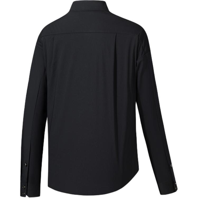 Anta Casual Simple Solid Color Loose Polo Long Sleeve Shirt Women Shirts Basic-Black 162530108-3