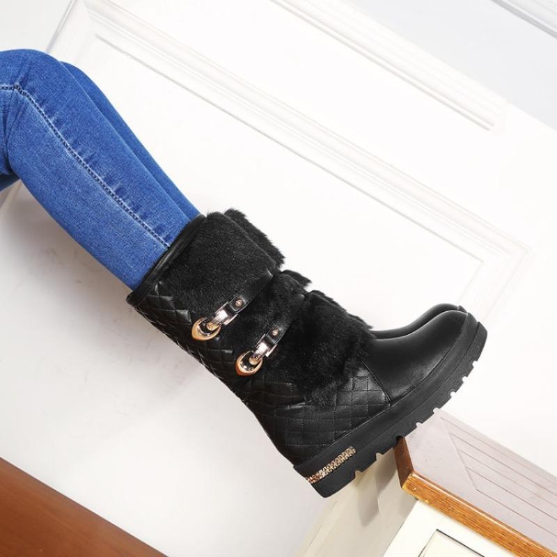 Waterproof Winter Shoes Women Platform Snow Boots Warm Fur Plush Casual Wedge Mid-Calf Boots Girls Black White Shoes Ladies33-43