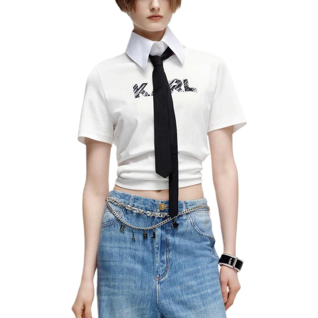 Karl Lagerfeld FW24 Casual Trendy Luxury Loose Round Neck Embroidered Short Sleeve T-Shirt Women Tops K26L1751100
