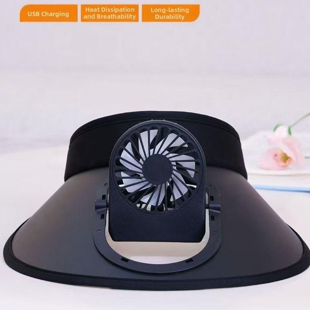 Großer Rand Kühlender Ventilator Hut USB Wiederaufladbar Damen Sonnenhut Freizeit Leerer Oberteil Sonnenschutz Kappe Damen