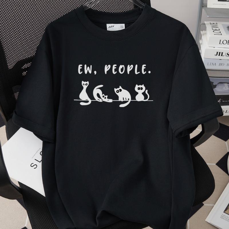 

Interesting Cartoon Cat Short Sleeved Tshirt Neutral Casual Versatile Top Cute Cartoon Cat Daily Commuting Casual Home Clothes 4XL