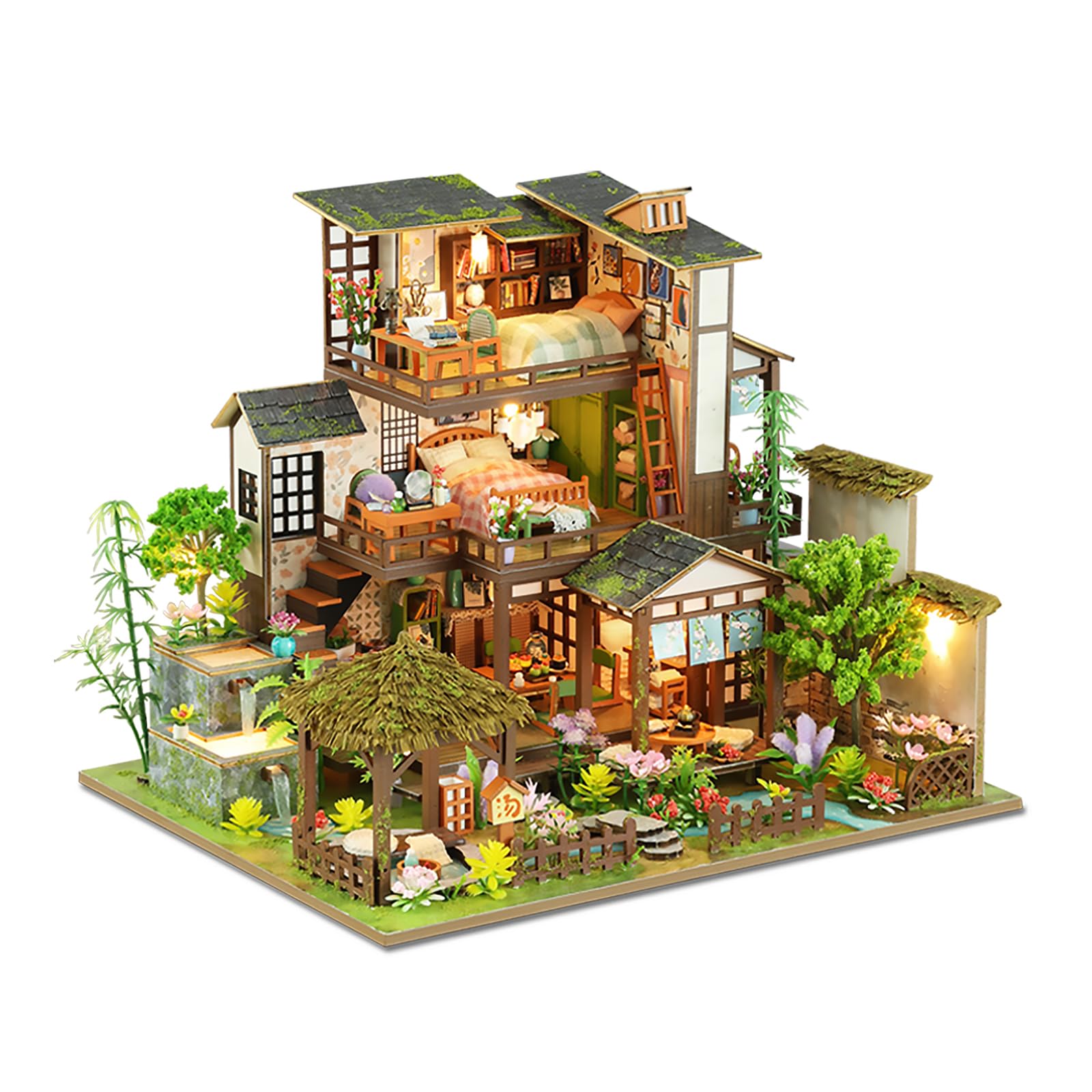 

DIY Miniature Dollhouse, Bamboo Spring Garden, Ancient House, 3-Story Garden, Handmade Craft Kit for Adults (K003-A)