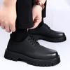 Classic Black Men Genuine Leather Thick Sole Versatile Formal Leather Shoes High Quality Fashion Lacing Comfortable Derby Shoes