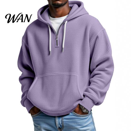 Easy Wear Versatile Outerwear Men Waffle Texture Sweatshirt, Loose Fit Long Sleeve Pullover Tops with Oversized Knit Sweatshirt for Front Pocket,
